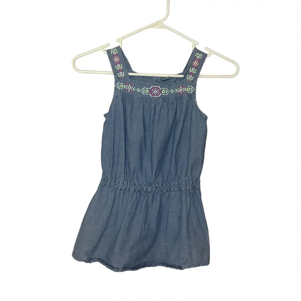 Carters chambray tunic tank top shirt embroidered back buttons cotton size 8